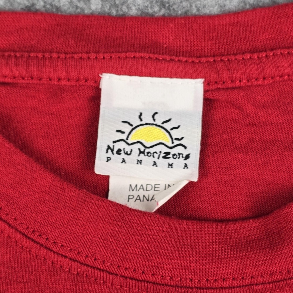 New Horizons Panama Shirt Mens Medium Red Rainforest Mono Cariblanco Monkey Tee - Picture 3 of 11
